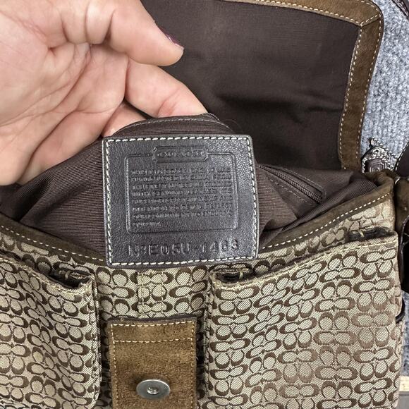 Vintage Coach Soho Shoulder Bag Buckle Flap Brown Monogram Canvas Suede 1463 Y2K - Picture 4 of 5